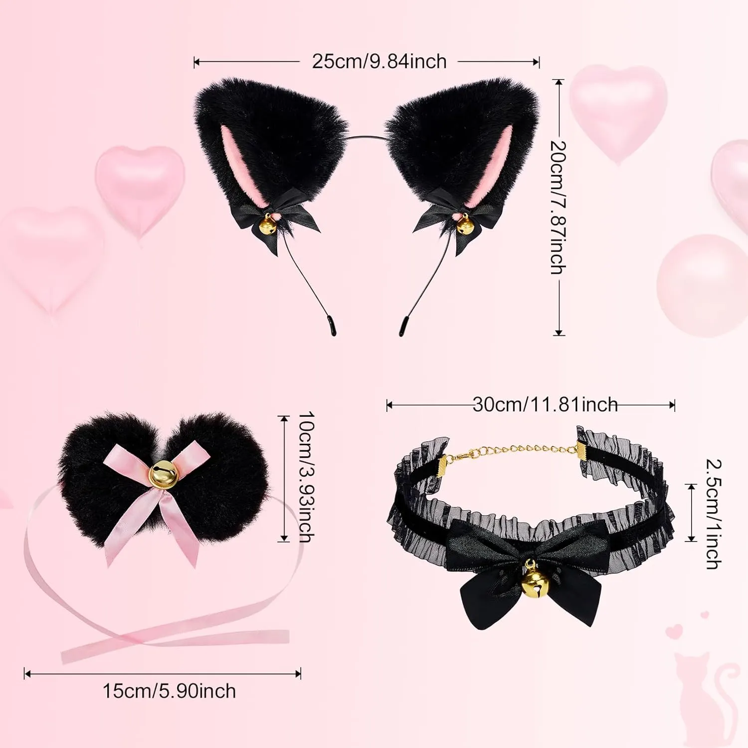 Century Star Women Cat Ears Headband Necklace with Bells Girls Easter Energetic kitty Ears Hair Accessory Costume Party