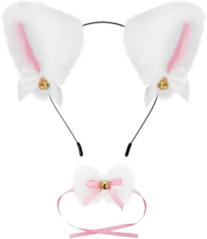 Century Star Women Cat Ears Headband Necklace with Bells Girls Easter Energetic kitty Ears Hair Accessory Costume Party
