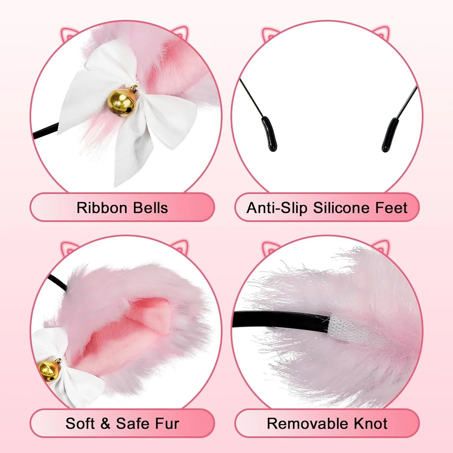 Century Star Women Cat Ears Headband Necklace with Bells Girls Easter Energetic kitty Ears Hair Accessory Costume Party