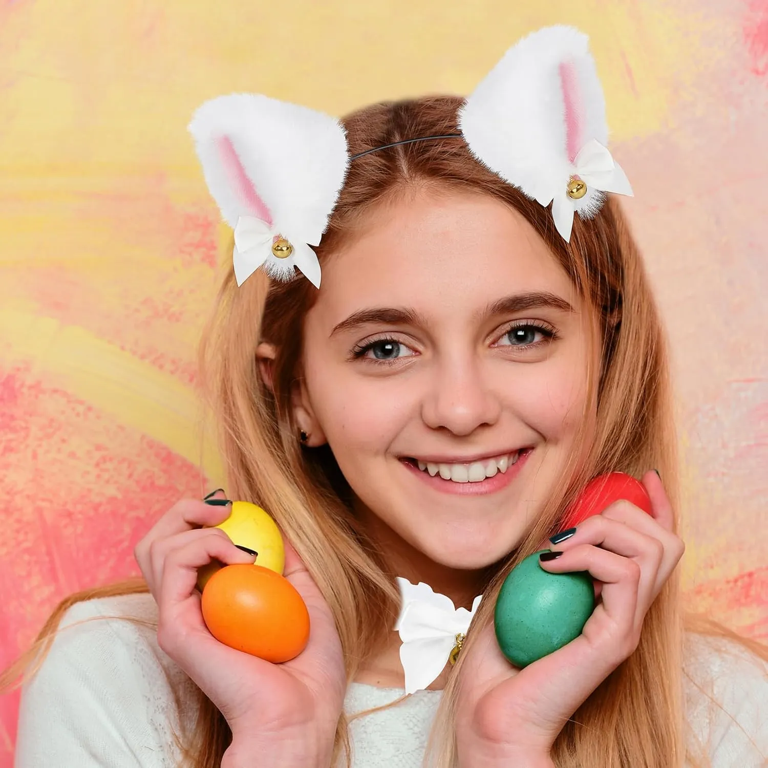 Century Star Women Cat Ears Headband Necklace with Bells Girls Easter Energetic kitty Ears Hair Accessory Costume Party