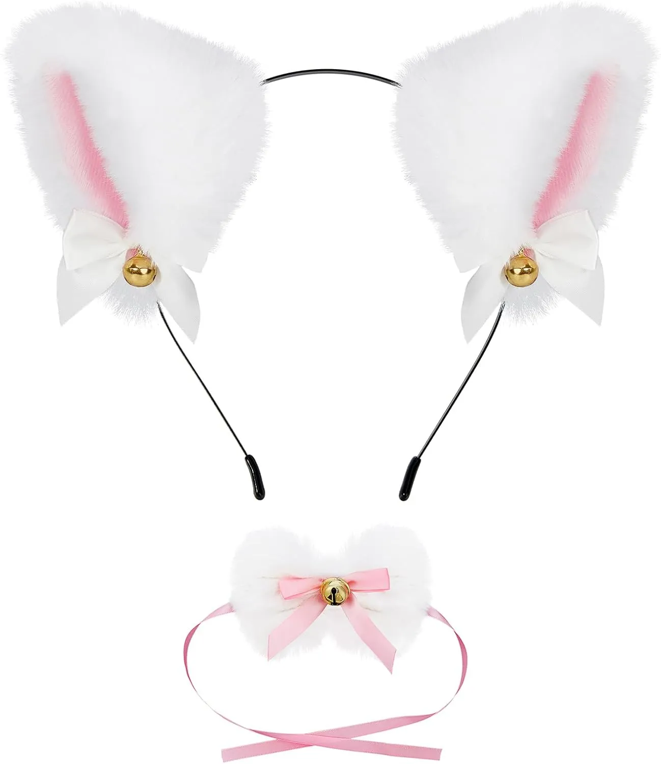 Century Star Women Cat Ears Headband Necklace with Bells Girls Easter Energetic kitty Ears Hair Accessory Costume Party