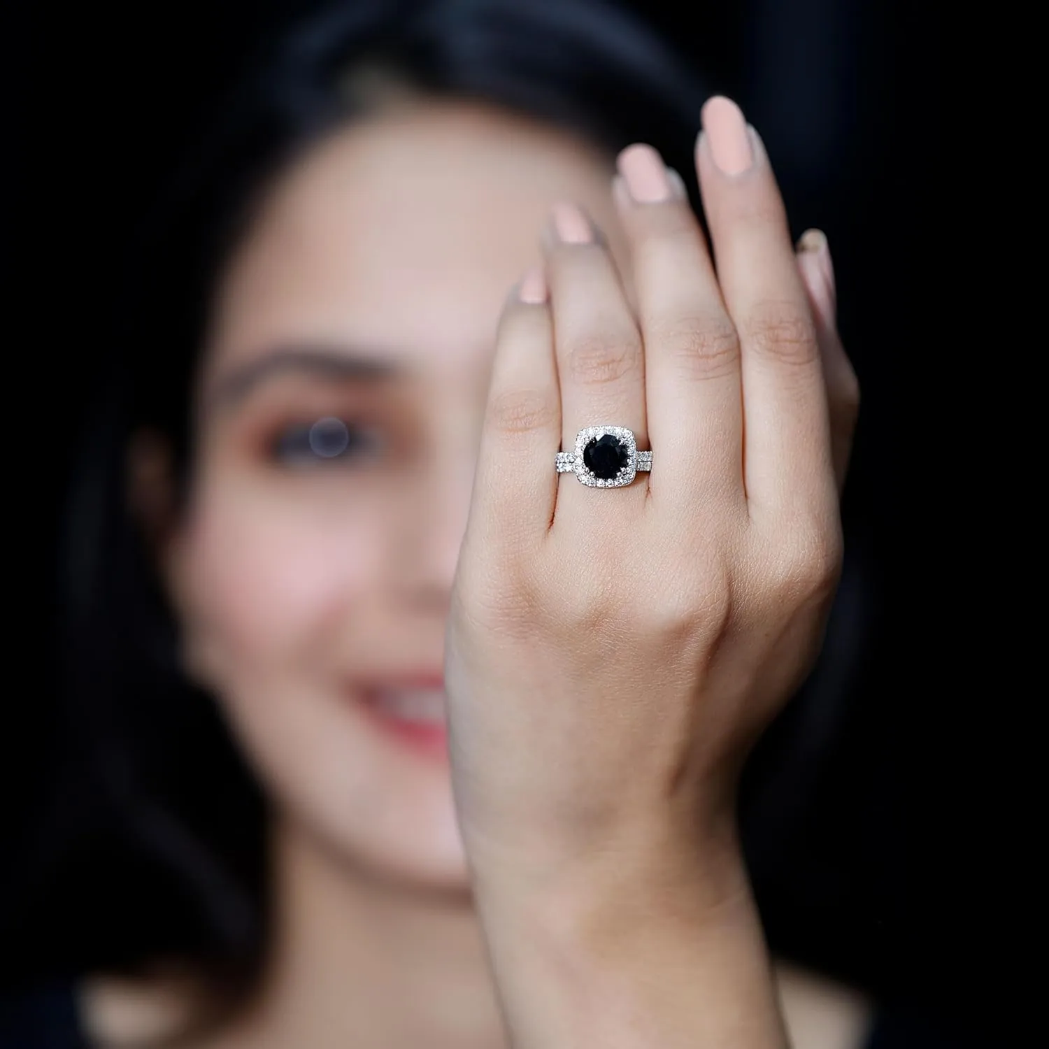 Certified Lab Grown Black Diamond Moissanite Bridal Ring Set, Aaaa Quality, Engagement Ring with Wedding Band