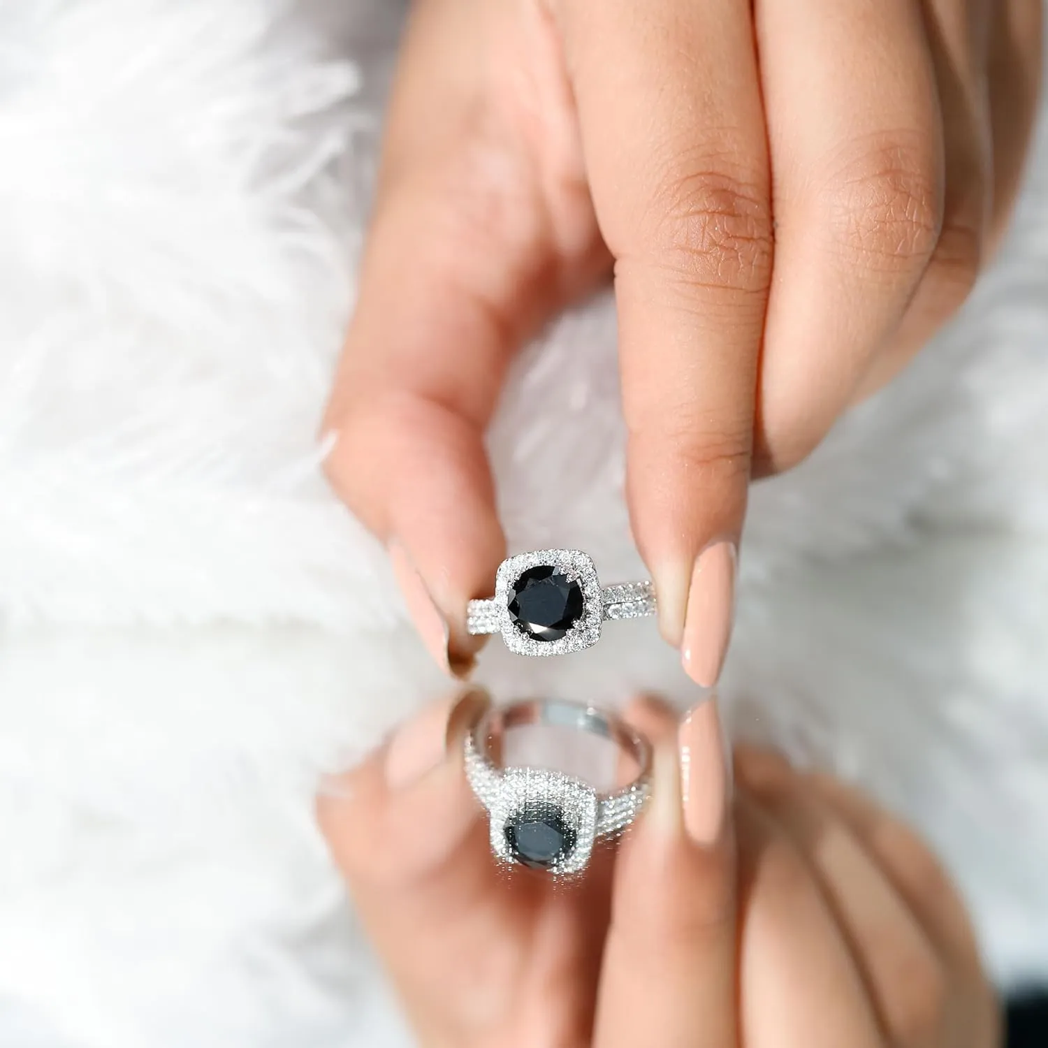 Certified Lab Grown Black Diamond Moissanite Bridal Ring Set, Aaaa Quality, Engagement Ring with Wedding Band