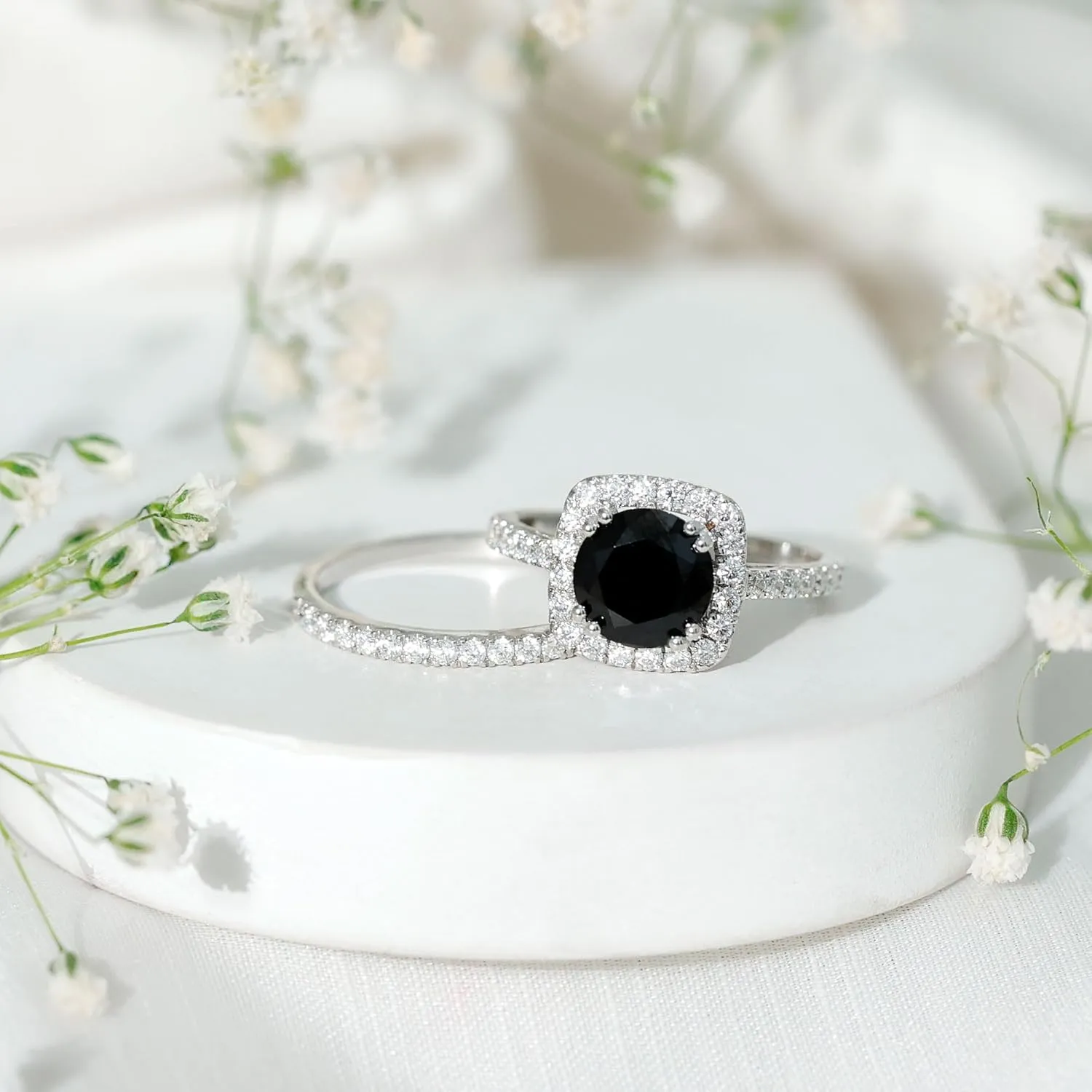 Certified Lab Grown Black Diamond Moissanite Bridal Ring Set, Aaaa Quality, Engagement Ring with Wedding Band