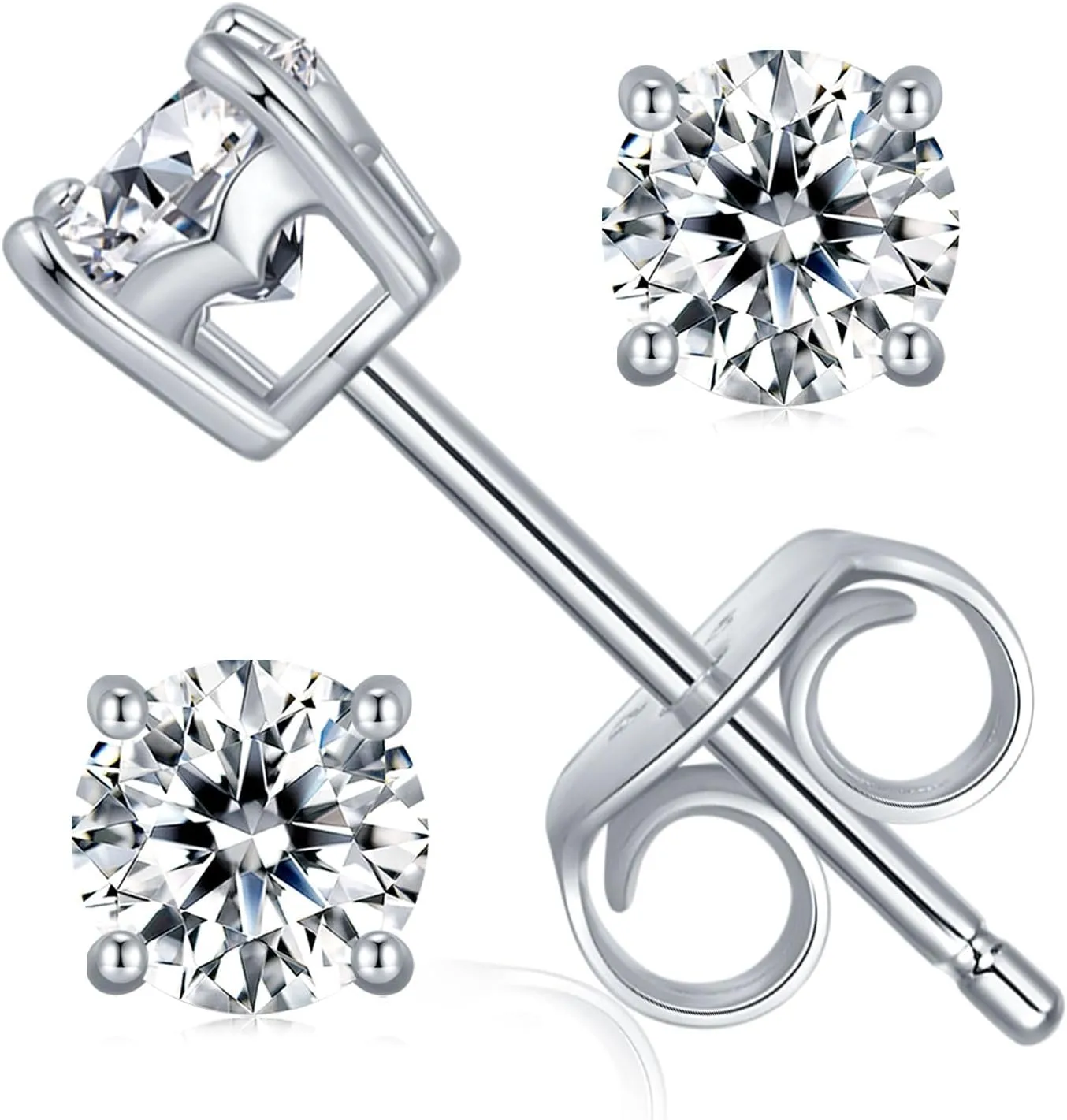 CG&KYGG Moissanite Stud Earrings for Men Women, 18K White Gold Plated S925 Sterling Silver Hypoallergenic Jewelry Gift, 0.6-2ct Round Cut D Color VVS1 Clarity Lab Created Diamond Earring