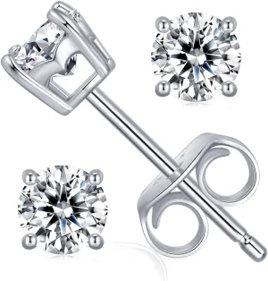 CG&KYGG Moissanite Stud Earrings for Men Women, 18K White Gold Plated S925 Sterling Silver Hypoallergenic Jewelry Gift, 0.6-2ct Round Cut D Color VVS1 Clarity Lab Created Diamond Earring