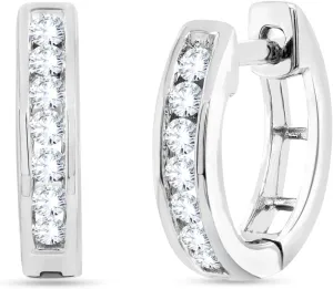 Channel Set Diamond Huggie Hoop Earrings for Women - 18K Gold Over 925 Sterling Silver with1/4 Cttw Round Real Natural Diamond Hoop Earrings Sensitive Ears (0.26 Carat, I-J Color, I2 Clarity)