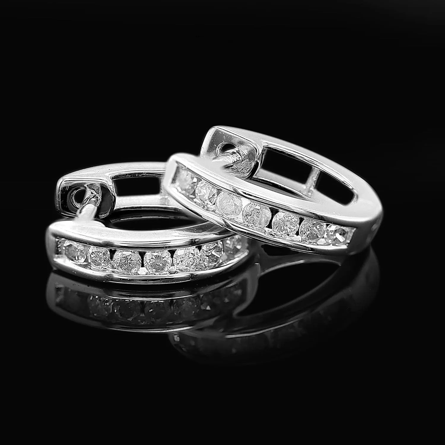 Channel Set Diamond Huggie Hoop Earrings for Women - 18K Gold Over 925 Sterling Silver with1/4 Cttw Round Real Natural Diamond Hoop Earrings Sensitive Ears (0.26 Carat, I-J Color, I2 Clarity)