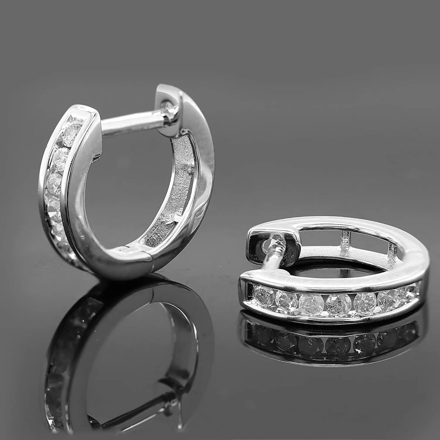 Channel Set Diamond Huggie Hoop Earrings for Women - 18K Gold Over 925 Sterling Silver with1/4 Cttw Round Real Natural Diamond Hoop Earrings Sensitive Ears (0.26 Carat, I-J Color, I2 Clarity)