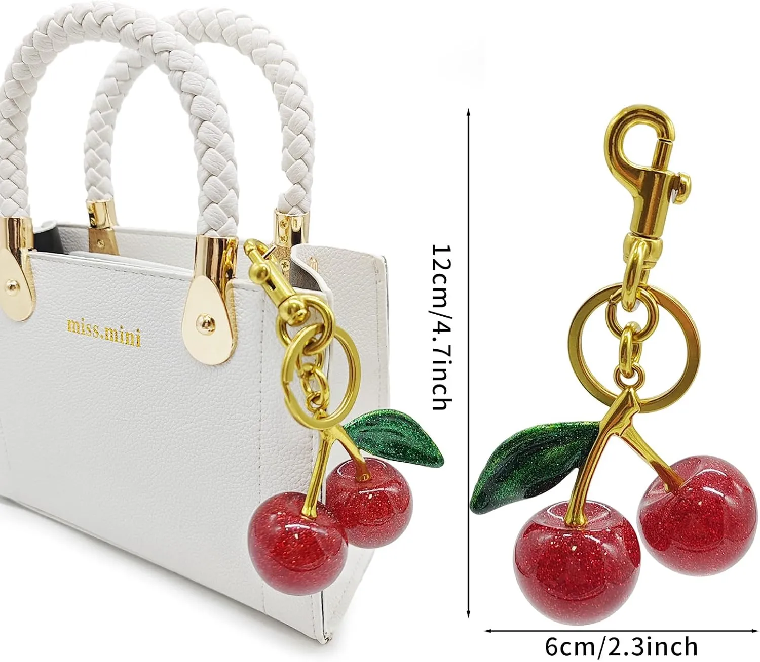 Cherry Car Keychain for Women, Cute Keychain Comes with Shiny Resin Metal Keychain Accessories for Backpacks,Wallets