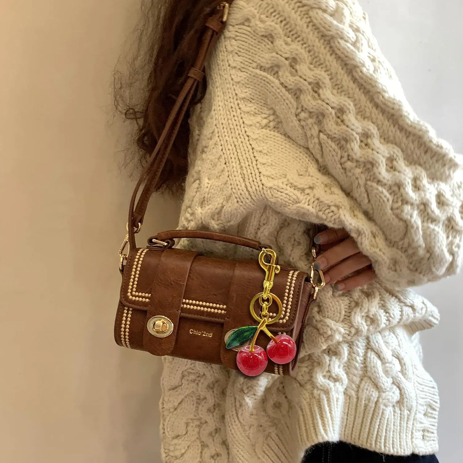 Cherry Car Keychain for Women, Cute Keychain Comes with Shiny Resin Metal Keychain Accessories for Backpacks,Wallets