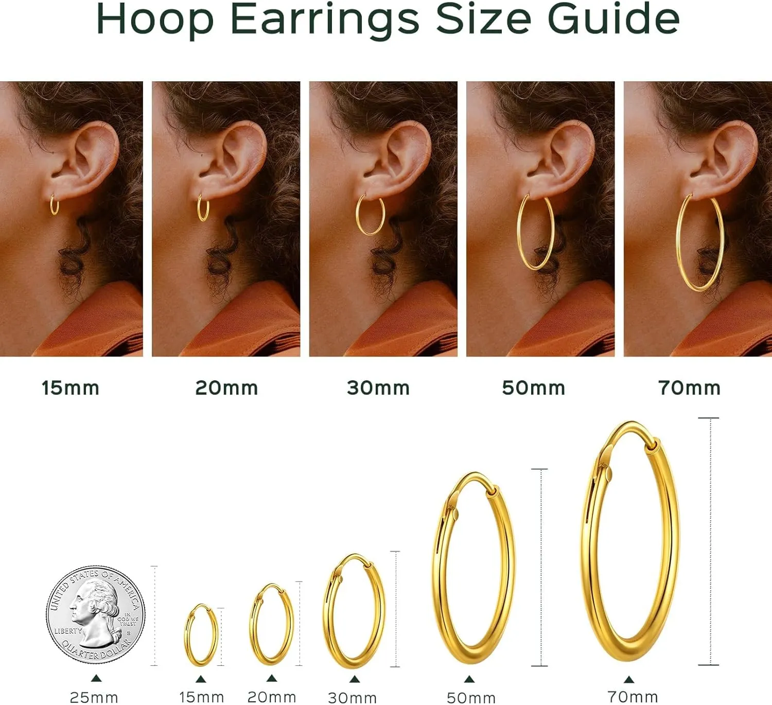 ChicSilver Hypoallergenic 925 Sterling Silver Hoop Earrings for Women, Lightweight Large Gold Hoop Earrings, Endless Hoops Huggie Earrings 15/20/30/50/70MM