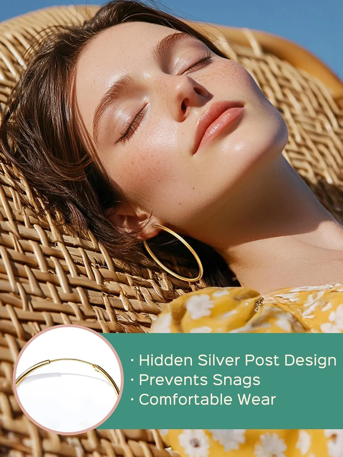 ChicSilver Hypoallergenic 925 Sterling Silver Hoop Earrings for Women, Lightweight Large Gold Hoop Earrings, Endless Hoops Huggie Earrings 15/20/30/50/70MM