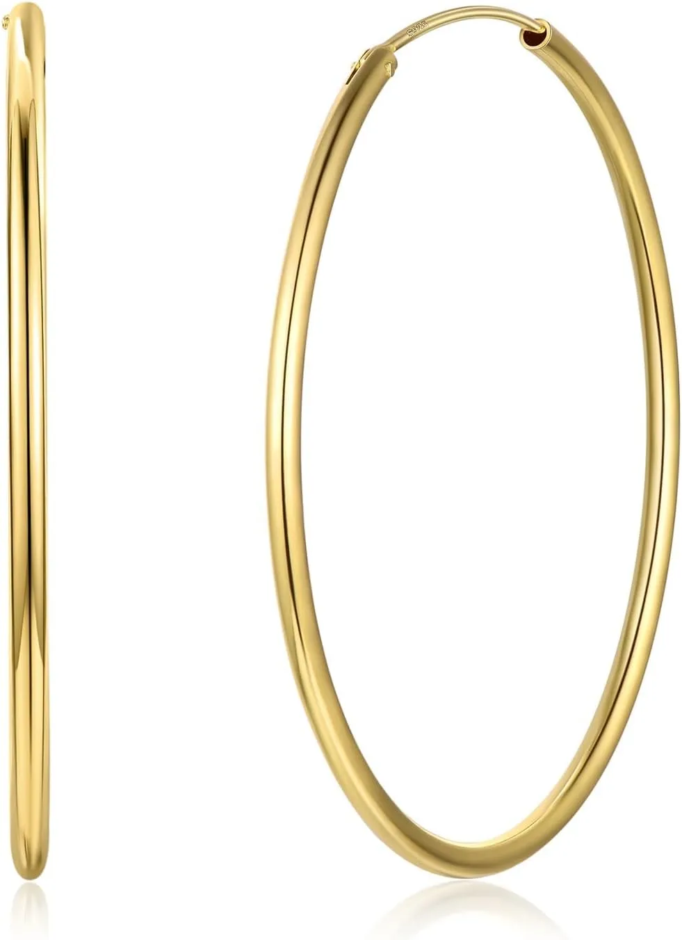 ChicSilver Hypoallergenic 925 Sterling Silver Hoop Earrings for Women, Lightweight Large Gold Hoop Earrings, Endless Hoops Huggie Earrings 15/20/30/50/70MM