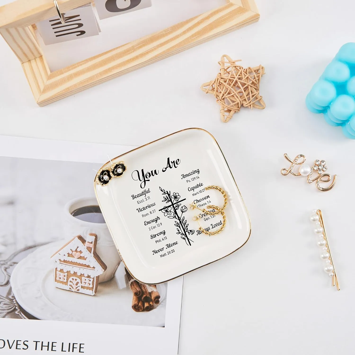 Christian Gifts: Ring Dish Jewelry Plate, Inspirational Bible Verse Faith Gifts for Christian Women & Teen Girls' Birthday & Christmas