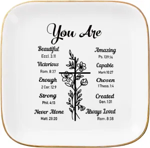 Christian Gifts: Ring Dish Jewelry Plate, Inspirational Bible Verse Faith Gifts for Christian Women & Teen Girls' Birthday & Christmas