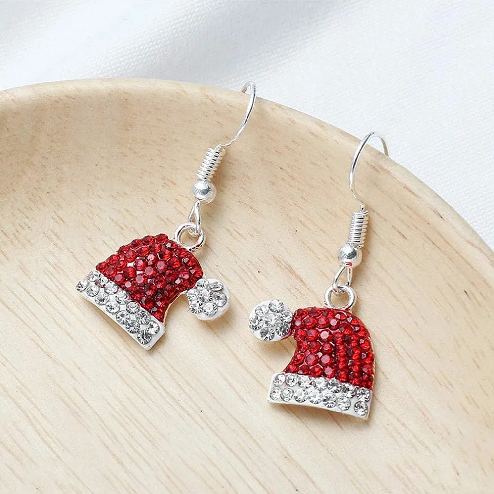 Christmas Dangle Stud Earrings Holiday Party Drop Earrings Enamel Crystal Santa Claus Bell Hat Earring Cute Christmas Costume Jewelry Women