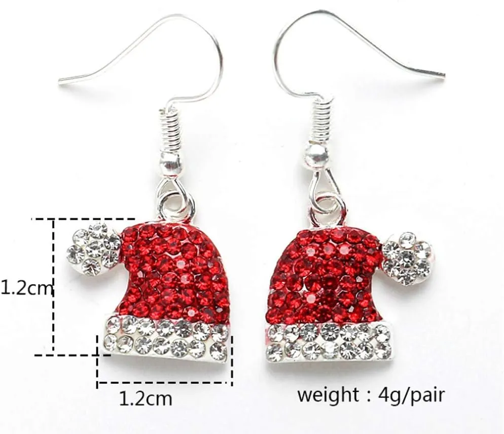 Christmas Dangle Stud Earrings Holiday Party Drop Earrings Enamel Crystal Santa Claus Bell Hat Earring Cute Christmas Costume Jewelry Women