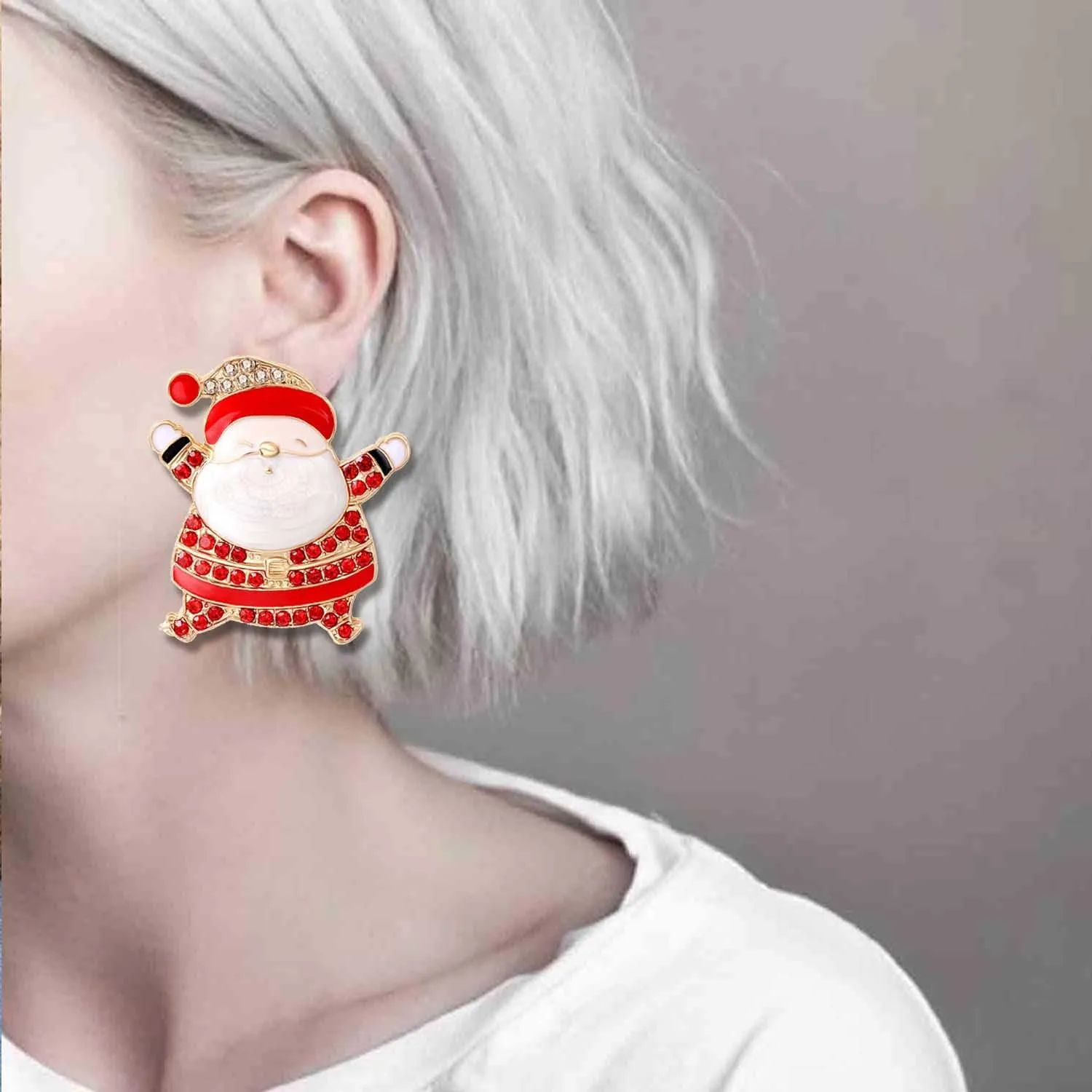 Christmas Dangle Stud Earrings Holiday Party Drop Earrings Enamel Crystal Santa Claus Bell Hat Earring Cute Christmas Costume Jewelry Women