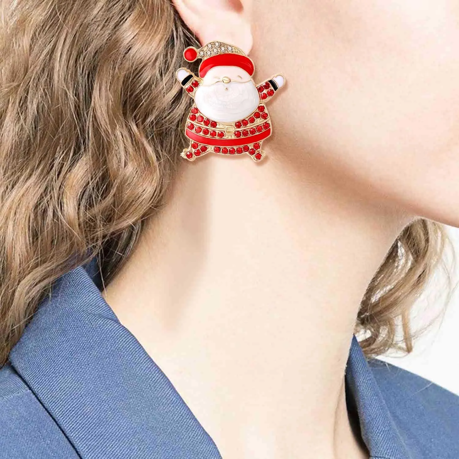 Christmas Dangle Stud Earrings Holiday Party Drop Earrings Enamel Crystal Santa Claus Bell Hat Earring Cute Christmas Costume Jewelry Women