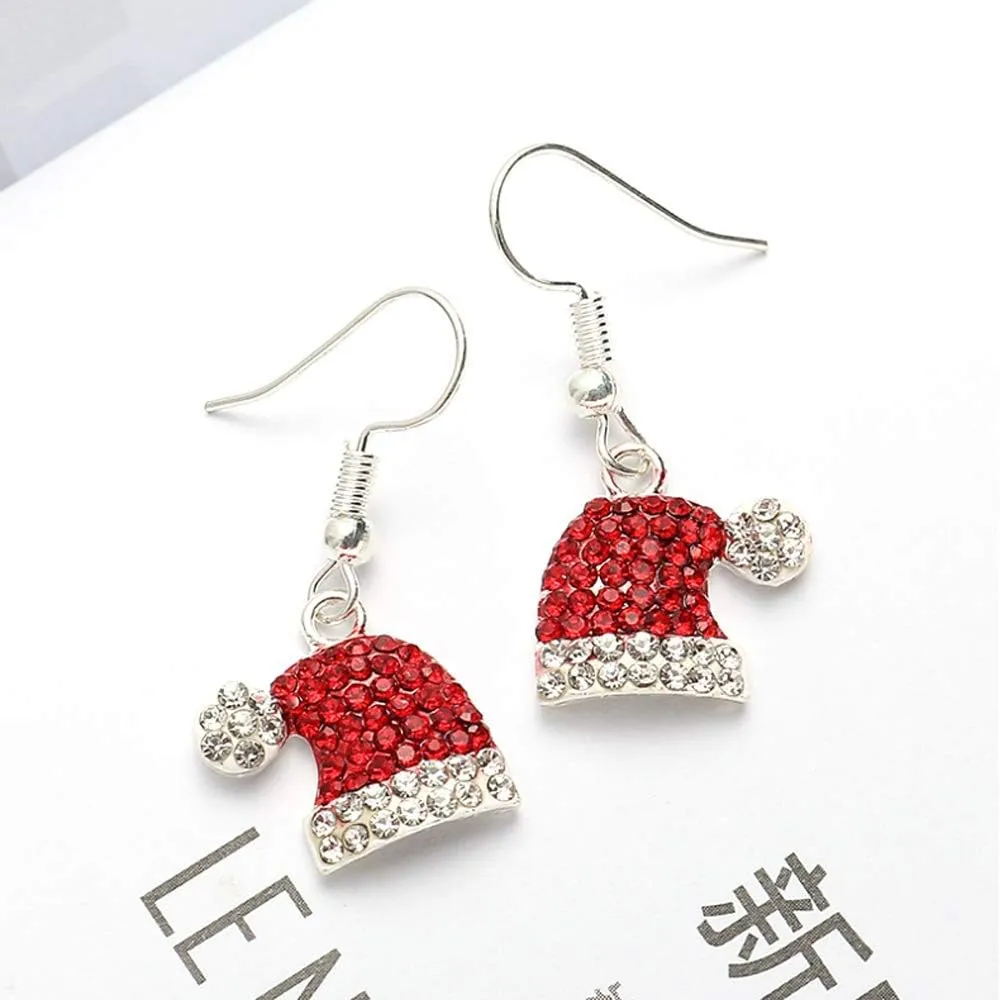 Christmas Dangle Stud Earrings Holiday Party Drop Earrings Enamel Crystal Santa Claus Bell Hat Earring Cute Christmas Costume Jewelry Women