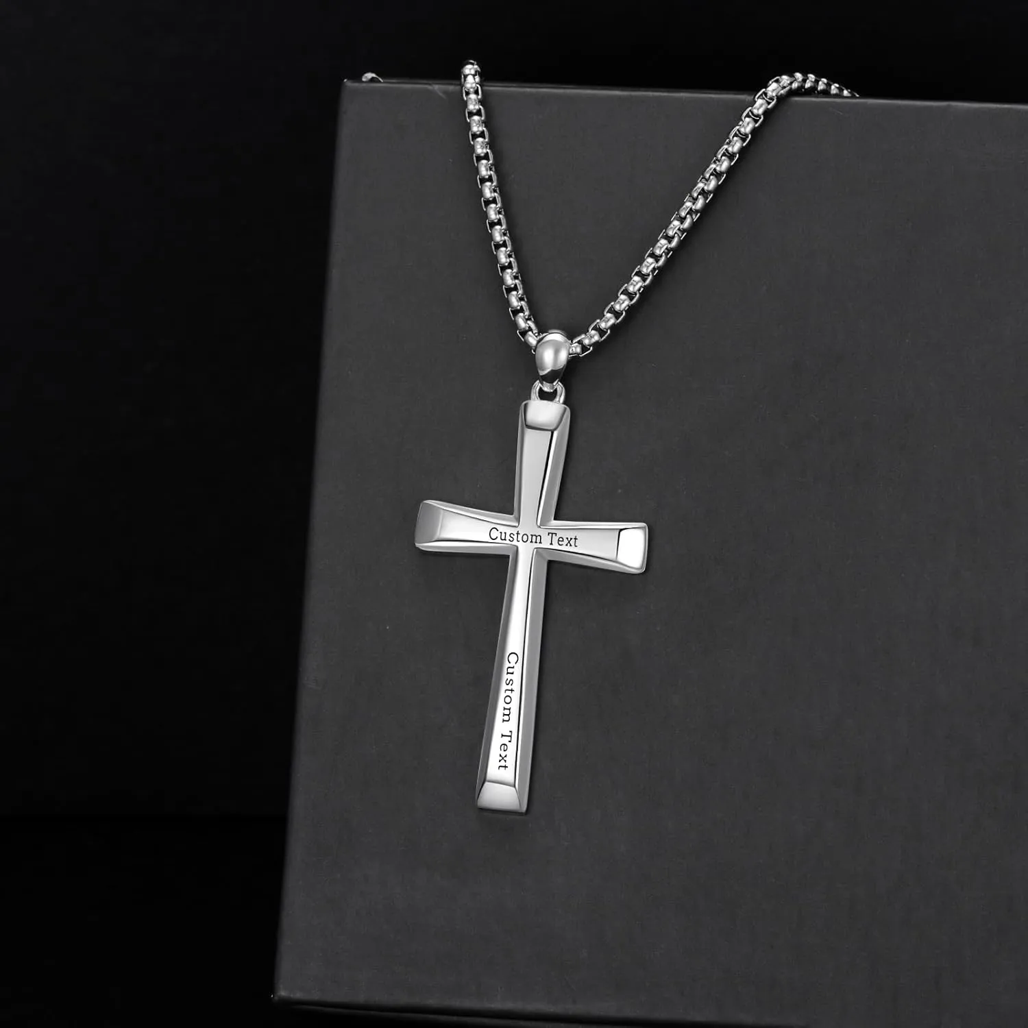 Christmas Gifts Personalized Sterling Silver Cross Necklace For Men and Women Customized Engraved Cross Pendant with 2.0MM 16"-26" Chain Jewelry(with Gift Box)