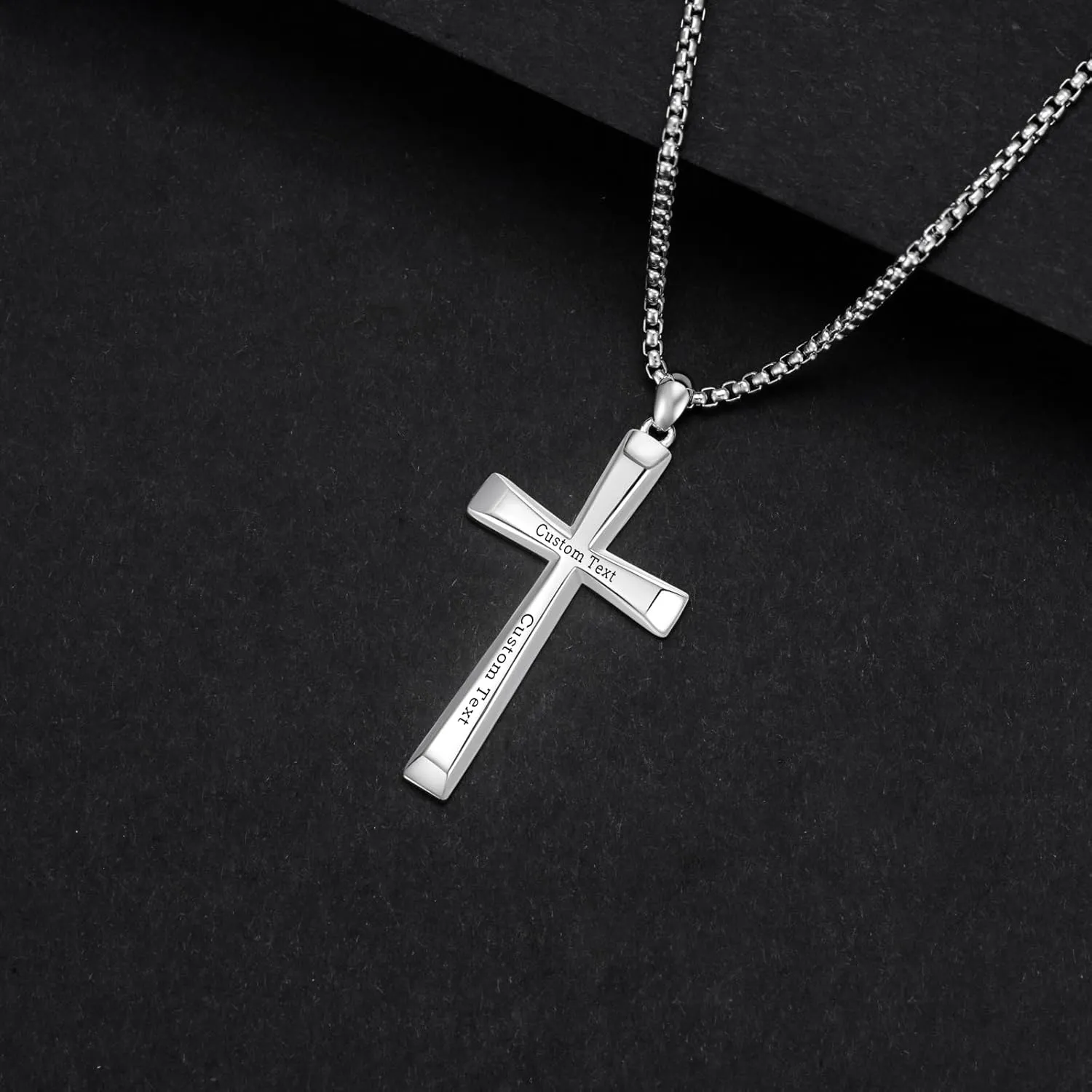 Christmas Gifts Personalized Sterling Silver Cross Necklace For Men and Women Customized Engraved Cross Pendant with 2.0MM 16"-26" Chain Jewelry(with Gift Box)