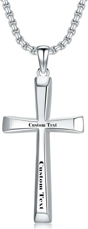 Christmas Gifts Personalized Sterling Silver Cross Necklace For Men and Women Customized Engraved Cross Pendant with 2.0MM 16"-26" Chain Jewelry(with Gift Box)