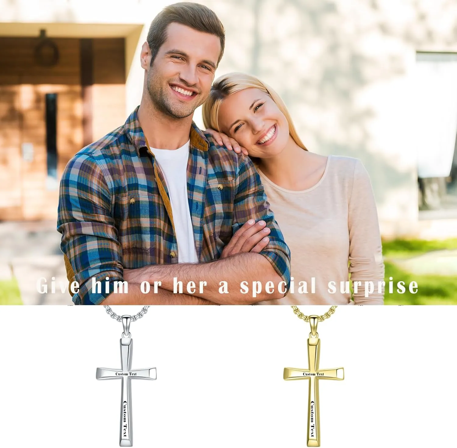 Christmas Gifts Personalized Sterling Silver Cross Necklace For Men and Women Customized Engraved Cross Pendant with 2.0MM 16"-26" Chain Jewelry(with Gift Box)