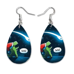 Christmas Winter Dangle Earrings Set | Cute Girls Womens Jewelry Earings | Double Sided Print | Holiday Gifts | Let Us Adore Him Nativity XMAS Adorable Fashion Accessories (Dinosaur)