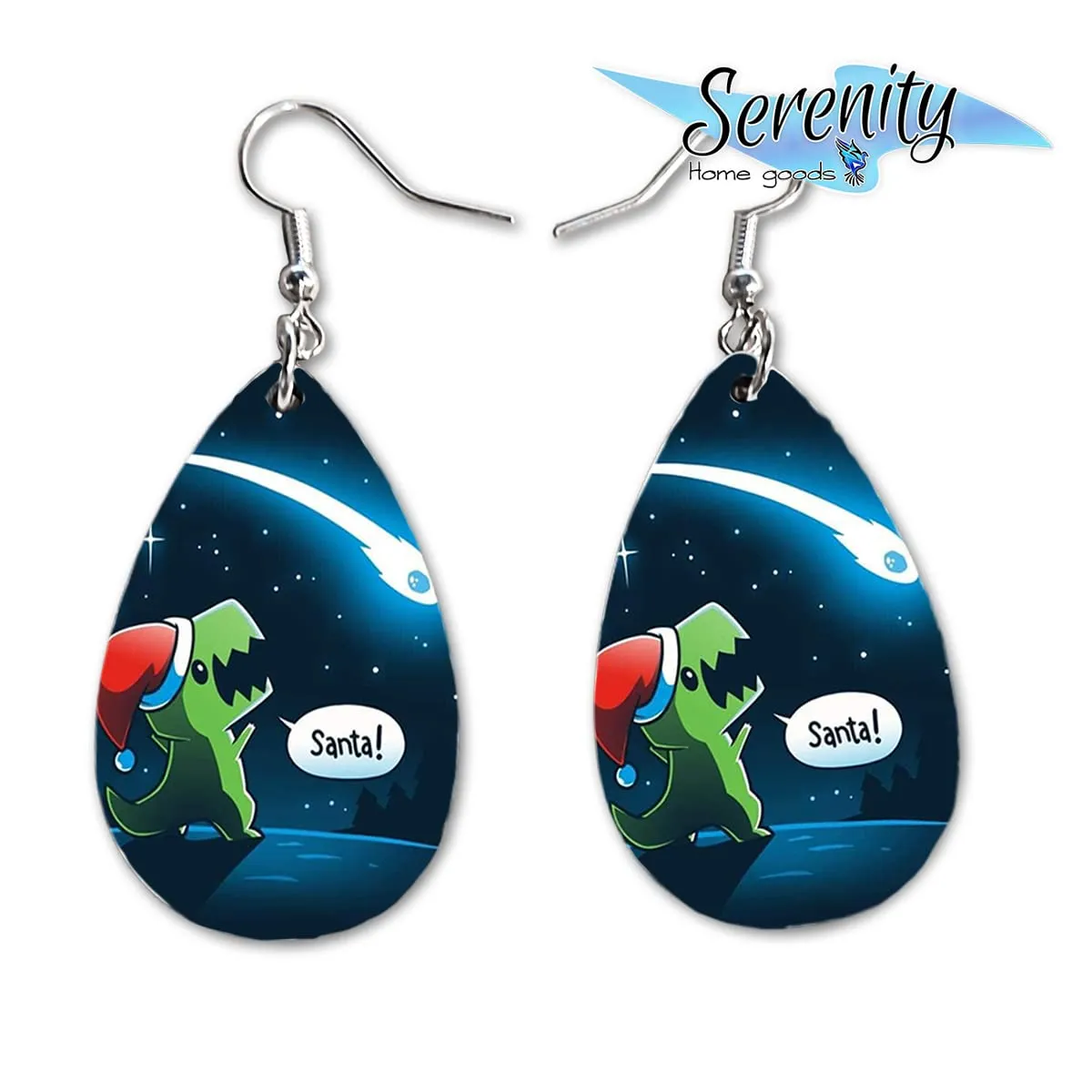 Christmas Winter Dangle Earrings Set | Cute Girls Womens Jewelry Earings | Double Sided Print | Holiday Gifts | Let Us Adore Him Nativity XMAS Adorable Fashion Accessories (Dinosaur)