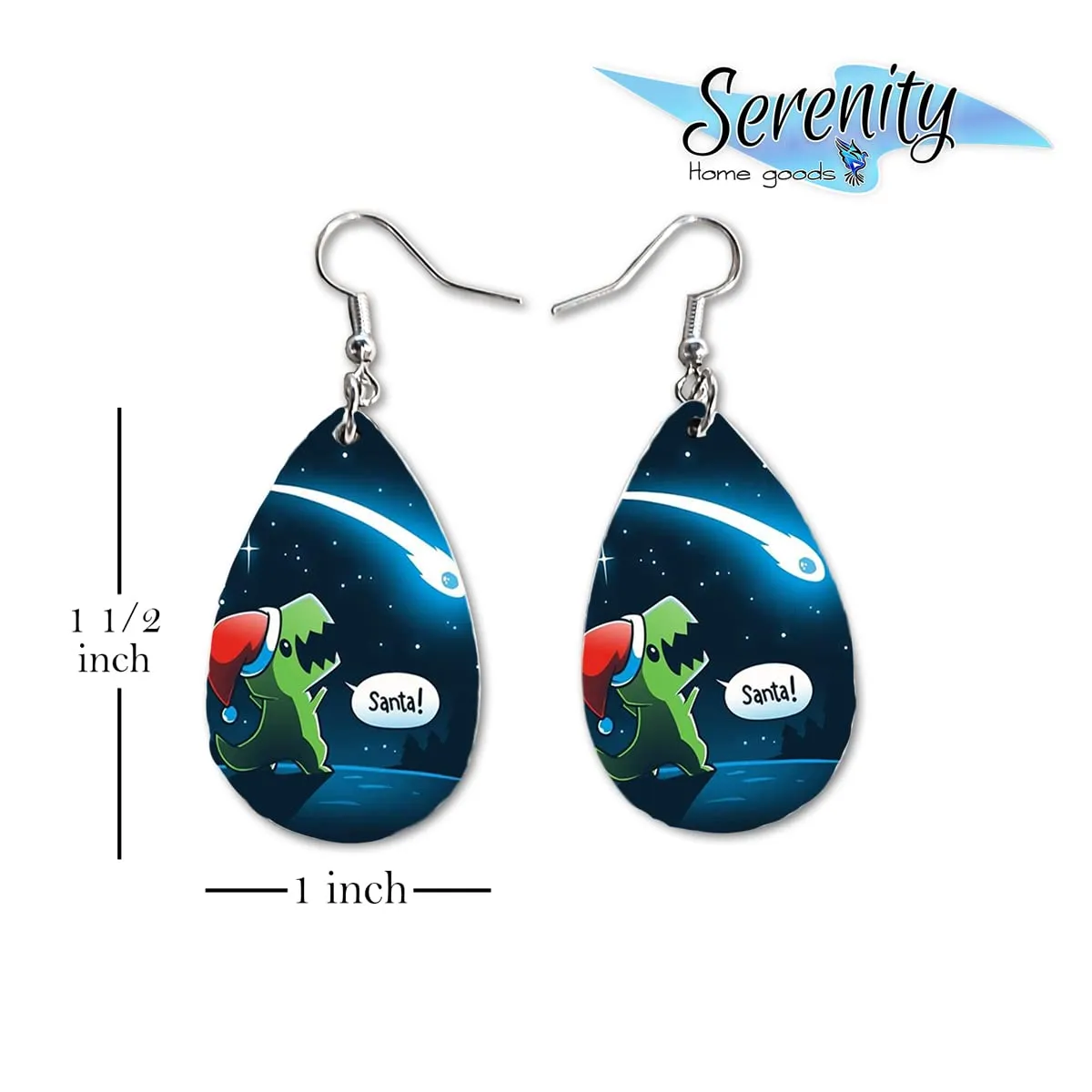 Christmas Winter Dangle Earrings Set | Cute Girls Womens Jewelry Earings | Double Sided Print | Holiday Gifts | Let Us Adore Him Nativity XMAS Adorable Fashion Accessories (Dinosaur)