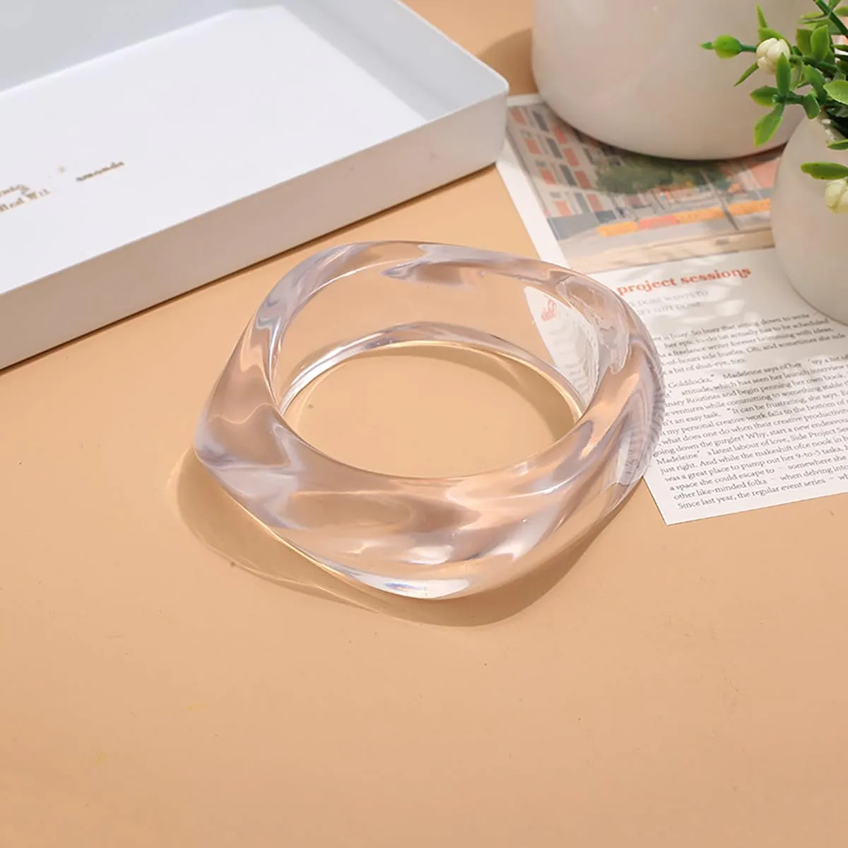 Chunky Acrylic Resin Bangle Bracelets for Women,Square Resin Bangle Trendy Marbled Acrylic Bracelet Vintage Geometric Irregular Bangles Bracelet
