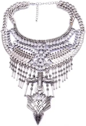 Chunky Bib Necklace Choker Long Tassel Boho Coin Statement Necklace Vintage Tribal Jewelry