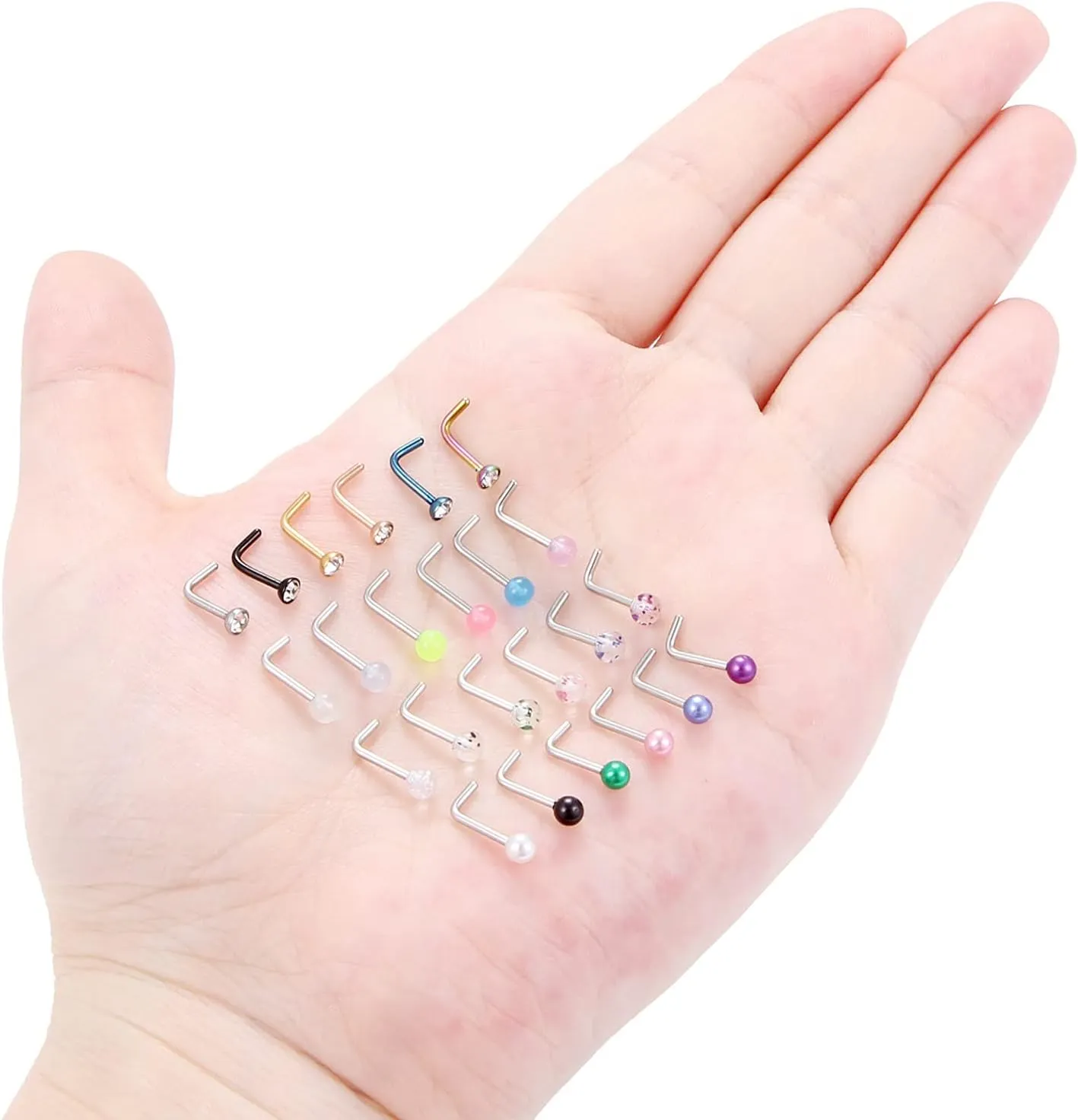 Cisyozi 18G Glow in the Dark/Pearl Nose Rings Studs 3mm Balls Surgical Steel Big Stud Nose Rings Piercing Jewelry for Women Men