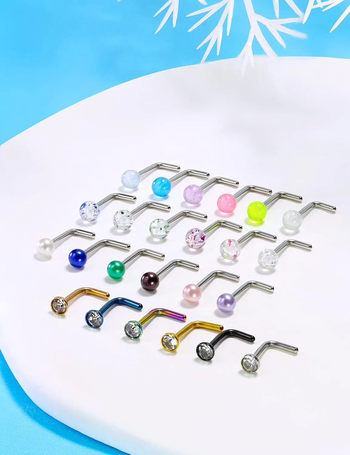 Cisyozi 18G Glow in the Dark/Pearl Nose Rings Studs 3mm Balls Surgical Steel Big Stud Nose Rings Piercing Jewelry for Women Men