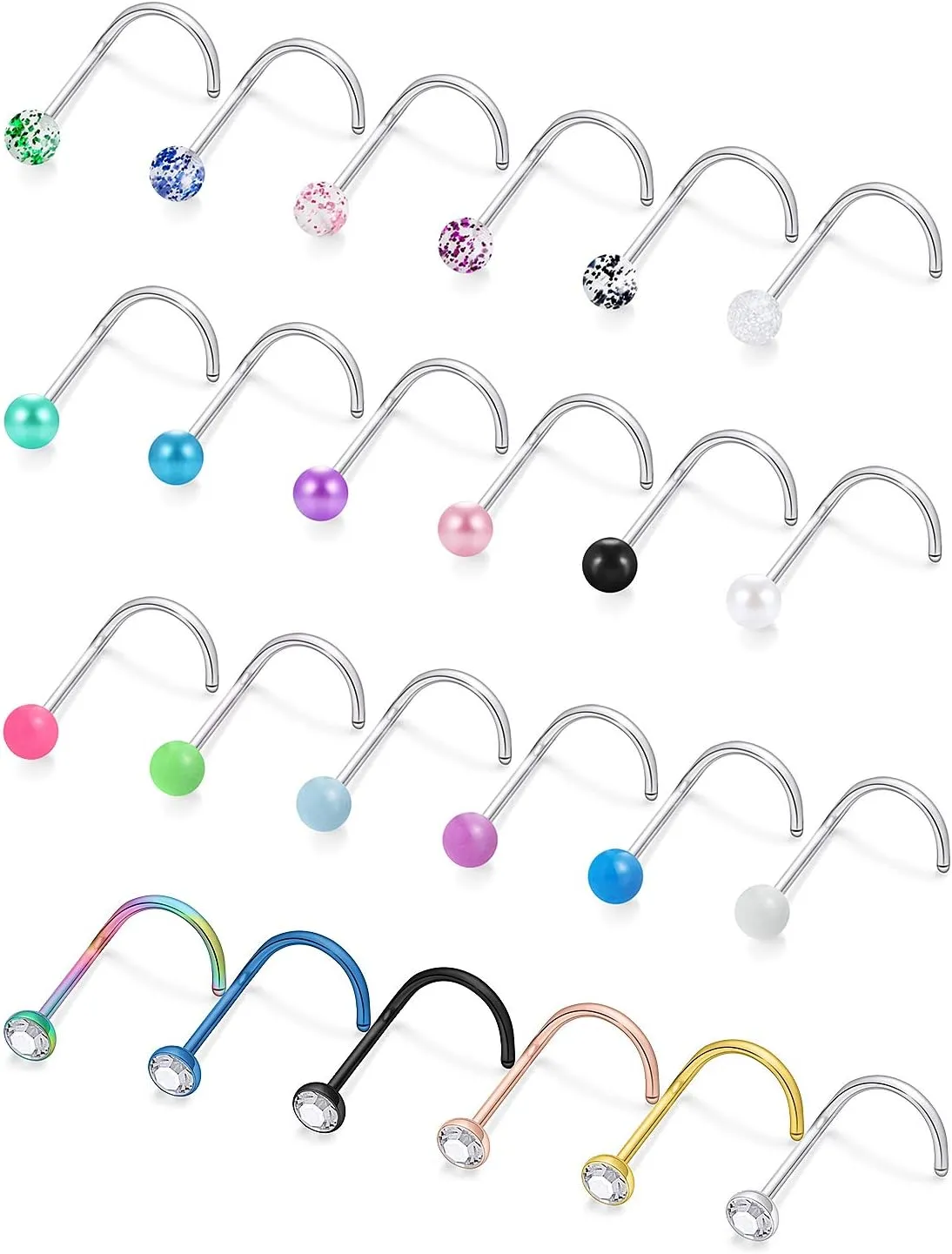 Cisyozi 18G Glow in the Dark/Pearl Nose Rings Studs 3mm Balls Surgical Steel Big Stud Nose Rings Piercing Jewelry for Women Men