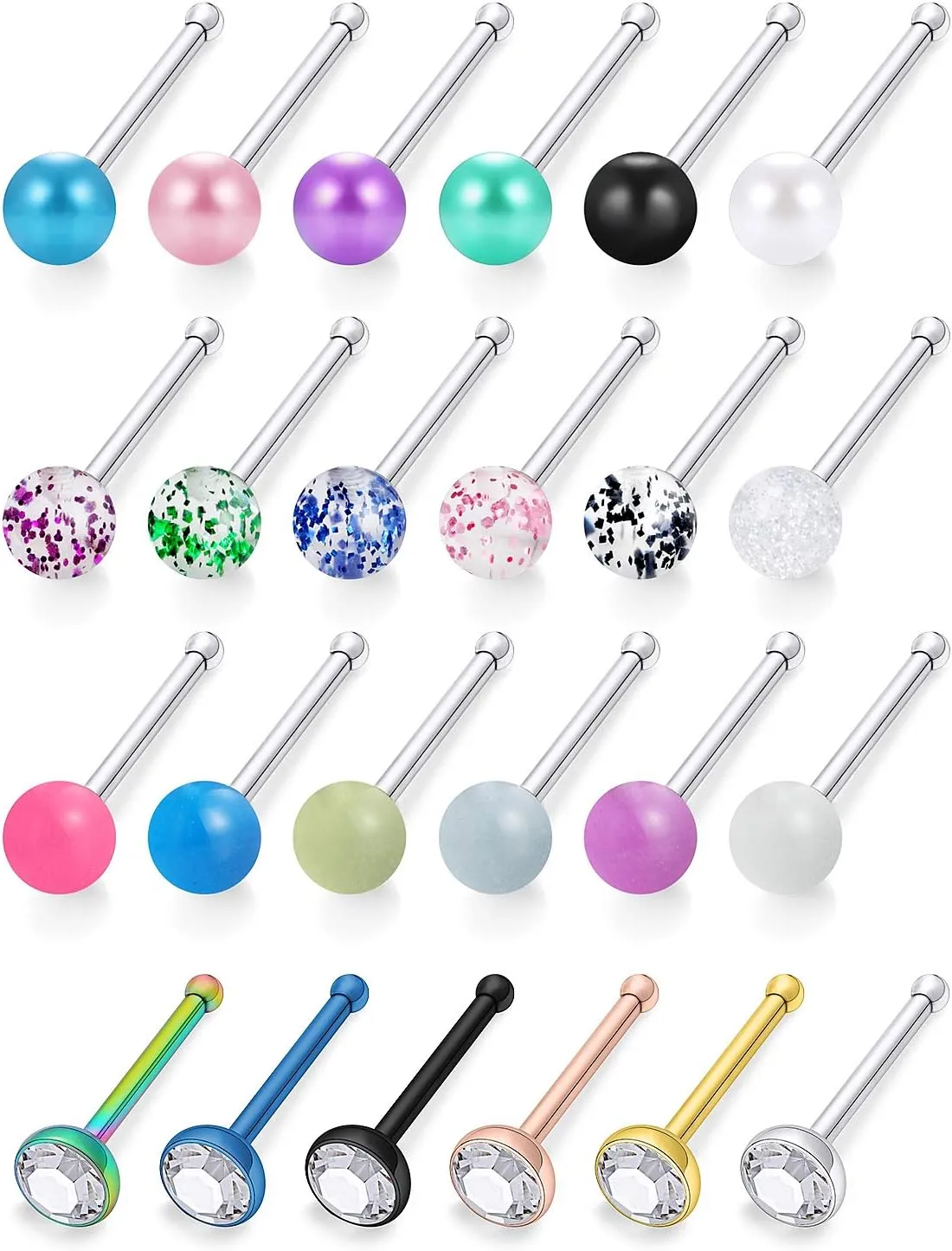 Cisyozi 18G Glow in the Dark/Pearl Nose Rings Studs 3mm Balls Surgical Steel Big Stud Nose Rings Piercing Jewelry for Women Men