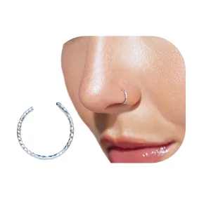 Clip-On Fake Silver Nose Ring 20 Gauge 7MM Extra Shiny 925 Sterling Silver Faux Nostril Cuff Non-Piercing