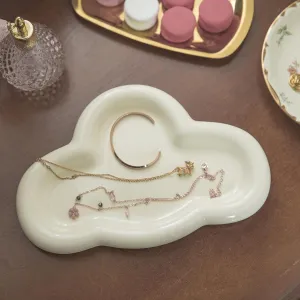 Cloud Trinket Dish, Chubby Jewelry Tray, Ceramic Jewelry Ring Trinket Dish for Rings Earrings Necklace Organizer, Mother's Day Thanksgiving Christmas Birthday Bridesmaid Gifts (Crme)