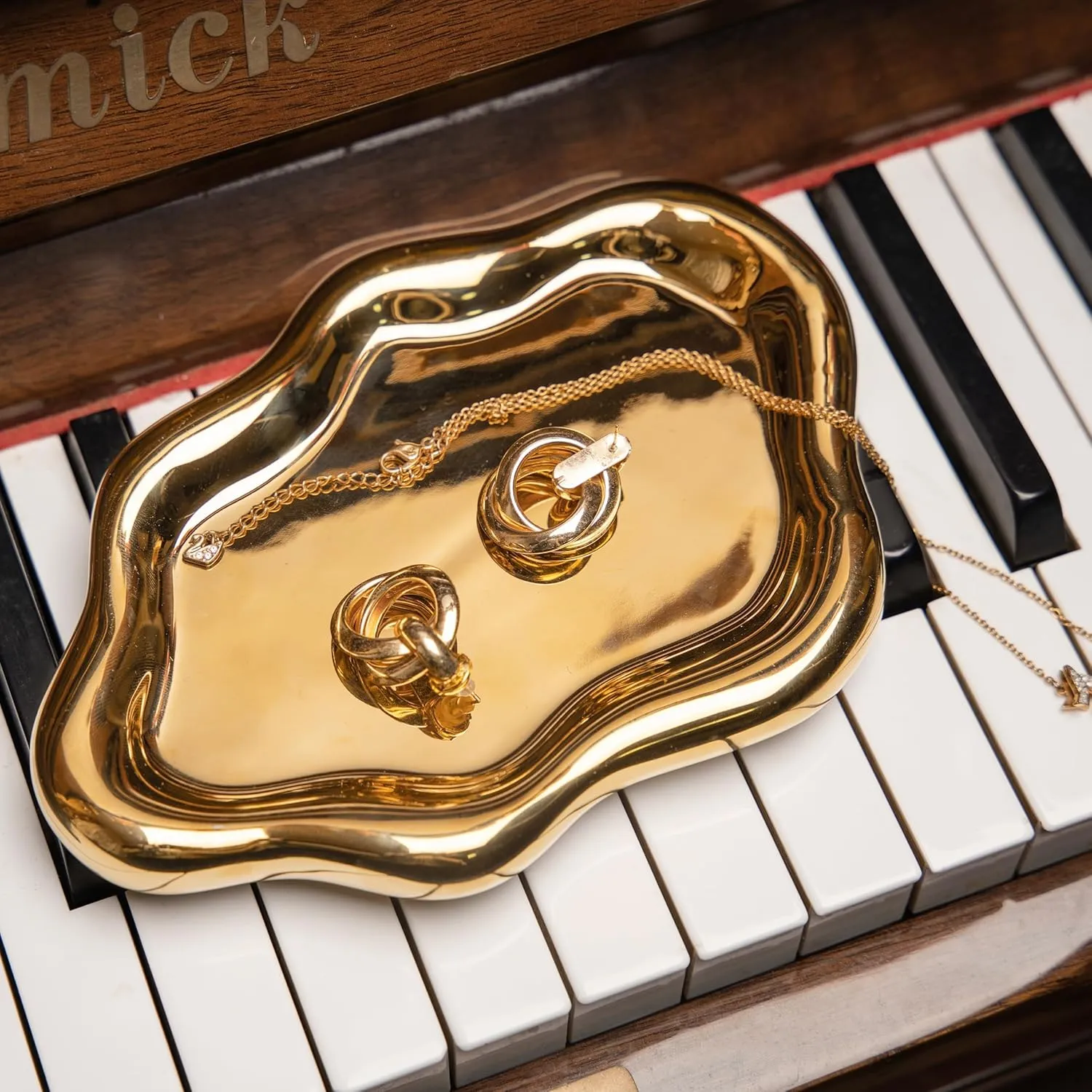 Cloud Trinket Dish, Chubby Jewelry Tray, Ceramic Jewelry Ring Trinket Dish for Rings Earrings Necklace Organizer, Mother's Day Thanksgiving Christmas Birthday Bridesmaid Gifts (Golden)