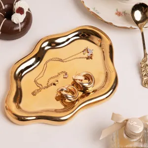 Cloud Trinket Dish, Chubby Jewelry Tray, Ceramic Jewelry Ring Trinket Dish for Rings Earrings Necklace Organizer, Mother's Day Thanksgiving Christmas Birthday Bridesmaid Gifts (Golden)