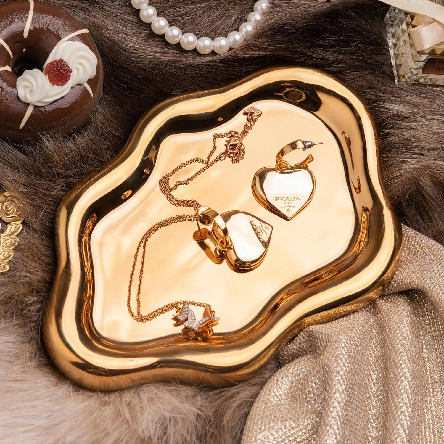 Cloud Trinket Dish, Chubby Jewelry Tray, Ceramic Jewelry Ring Trinket Dish for Rings Earrings Necklace Organizer, Mother's Day Thanksgiving Christmas Birthday Bridesmaid Gifts (Golden)