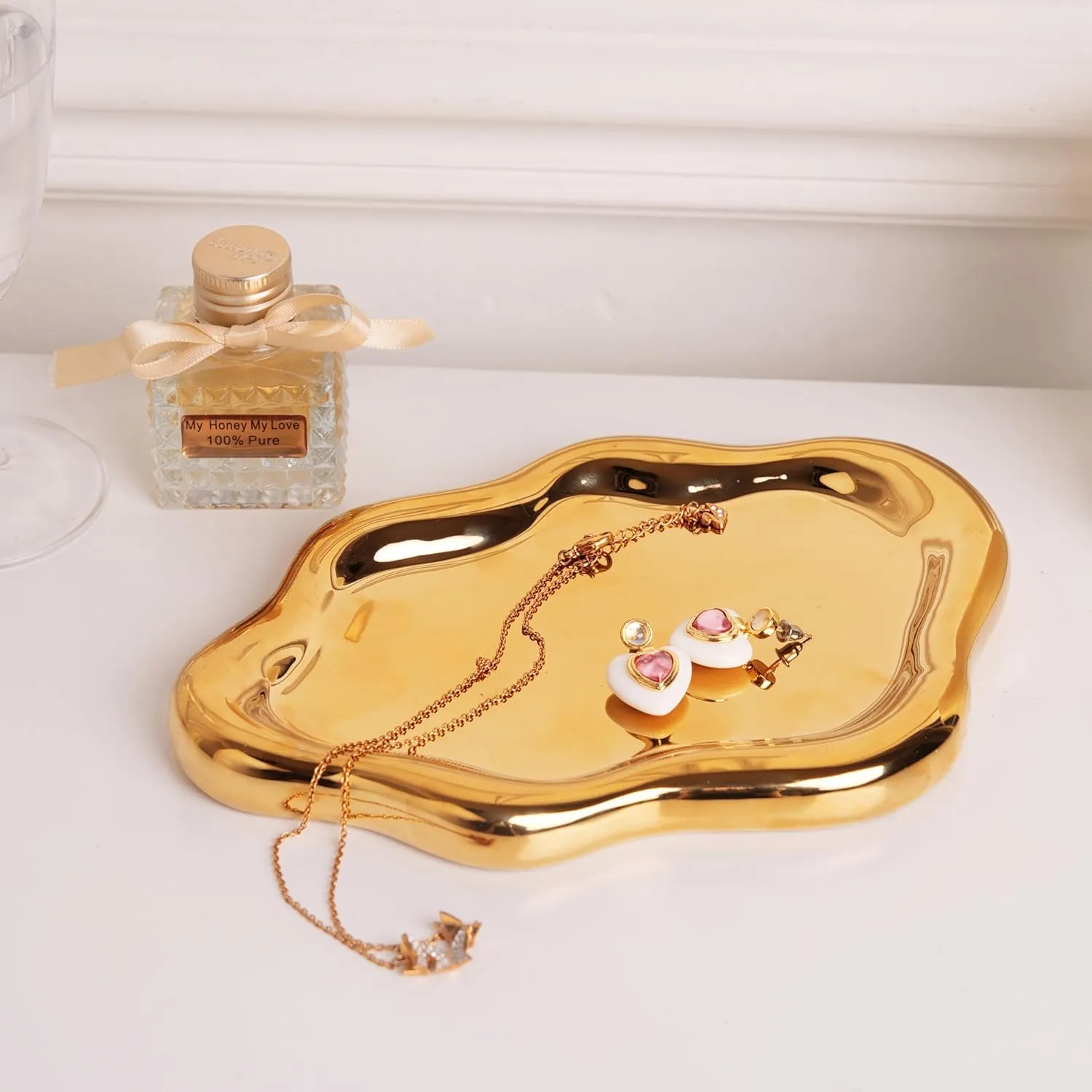 Cloud Trinket Dish, Chubby Jewelry Tray, Ceramic Jewelry Ring Trinket Dish for Rings Earrings Necklace Organizer, Mother's Day Thanksgiving Christmas Birthday Bridesmaid Gifts (Golden)
