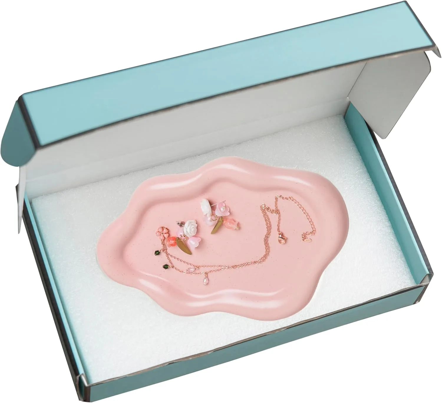 Cloud Trinket Dish, Chubby Jewelry Tray, Ceramic Jewelry Ring Trinket Dish for Rings Earrings Necklace Organizer, Mother's Day Thanksgiving Christmas Birthday Bridesmaid Gifts (Pink)