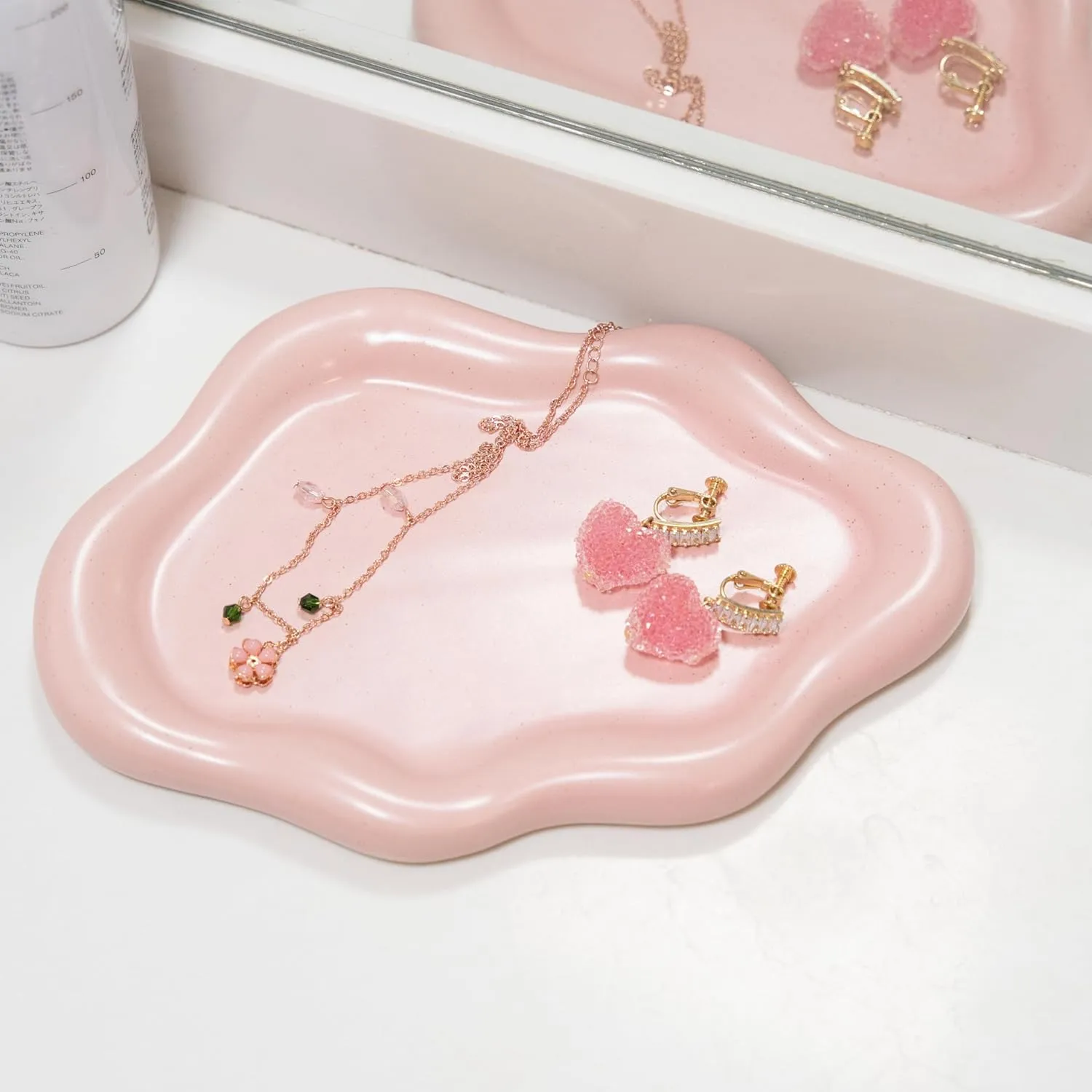 Cloud Trinket Dish, Chubby Jewelry Tray, Ceramic Jewelry Ring Trinket Dish for Rings Earrings Necklace Organizer, Mother's Day Thanksgiving Christmas Birthday Bridesmaid Gifts (Pink)