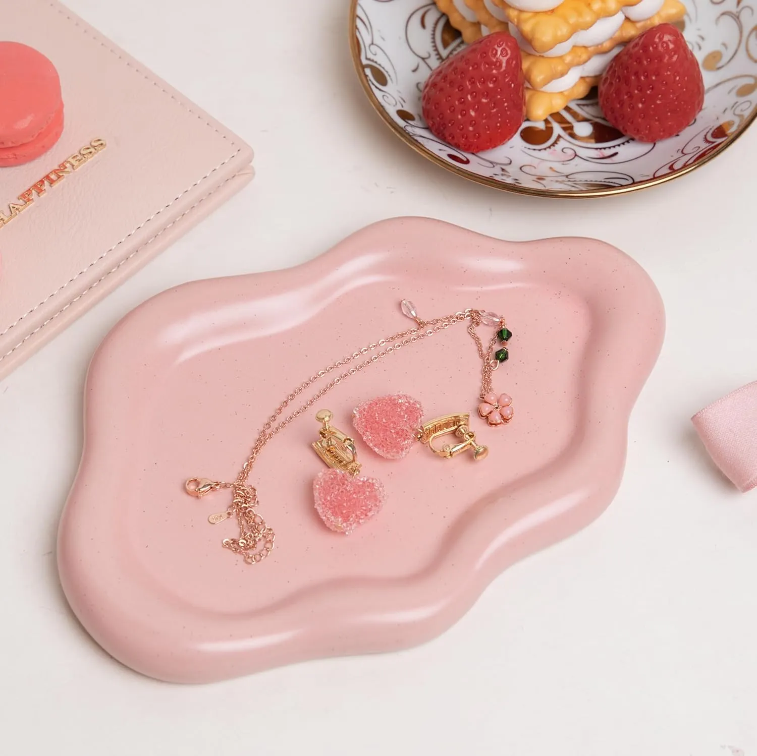 Cloud Trinket Dish, Chubby Jewelry Tray, Ceramic Jewelry Ring Trinket Dish for Rings Earrings Necklace Organizer, Mother's Day Thanksgiving Christmas Birthday Bridesmaid Gifts (Pink)