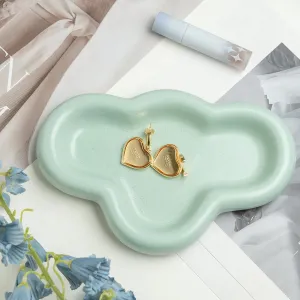 Cloud Trinket Dish, Chubby Jewelry Tray, Ceramic Jewelry Ring Trinket Dish for Rings Earrings Necklace Organizer, Mother's Day Thanksgiving Christmas Birthday Bridesmaid Gifts (T-Green)