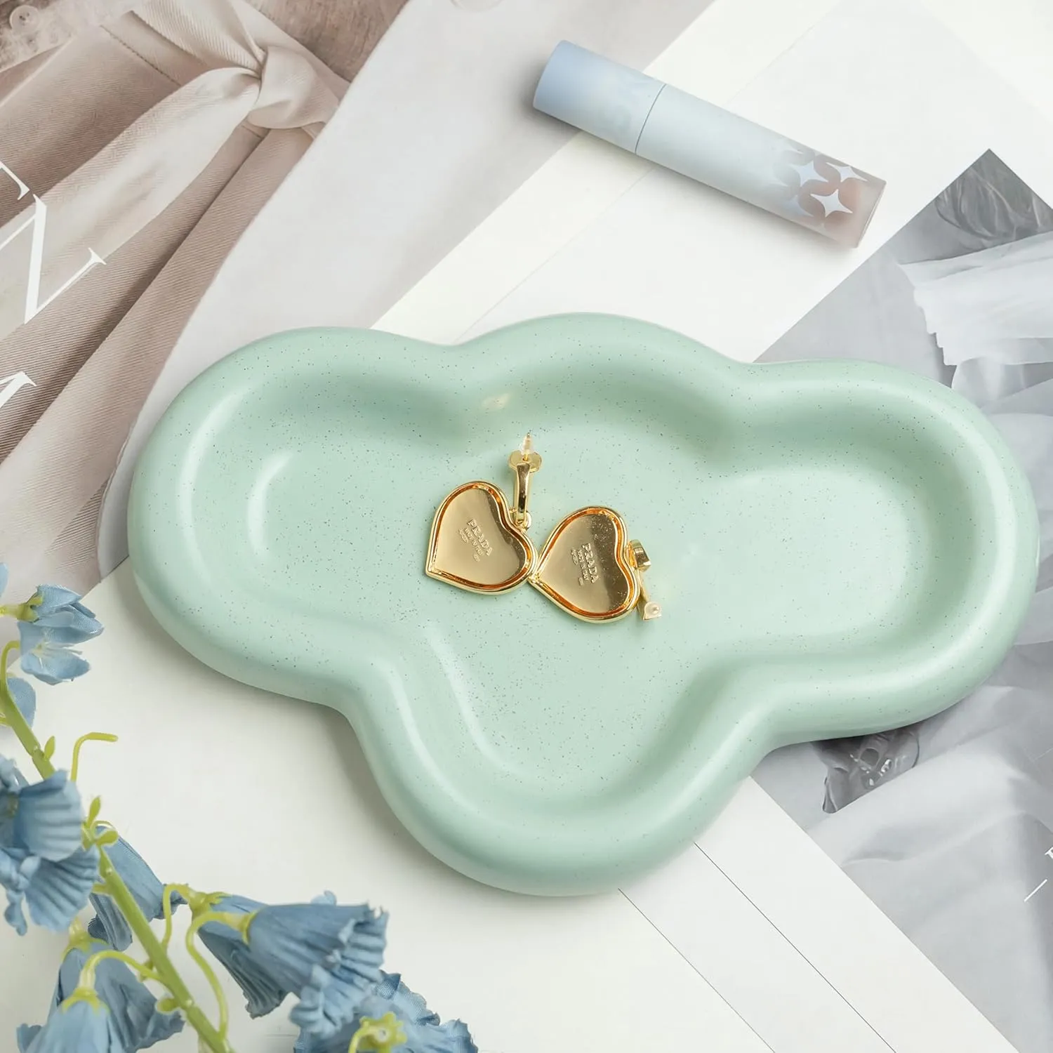 Cloud Trinket Dish, Chubby Jewelry Tray, Ceramic Jewelry Ring Trinket Dish for Rings Earrings Necklace Organizer, Mother's Day Thanksgiving Christmas Birthday Bridesmaid Gifts (T-Green)