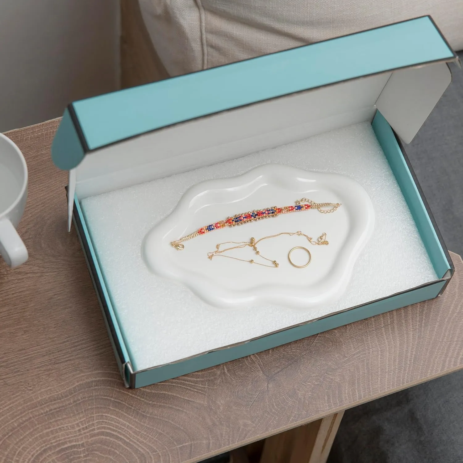 Cloud Trinket Dish, Chubby Jewelry Tray, Ceramic Jewelry Ring Trinket Dish for Rings Earrings Necklace Organizer, Mother's Day Thanksgiving Christmas Birthday Bridesmaid Gifts (White)